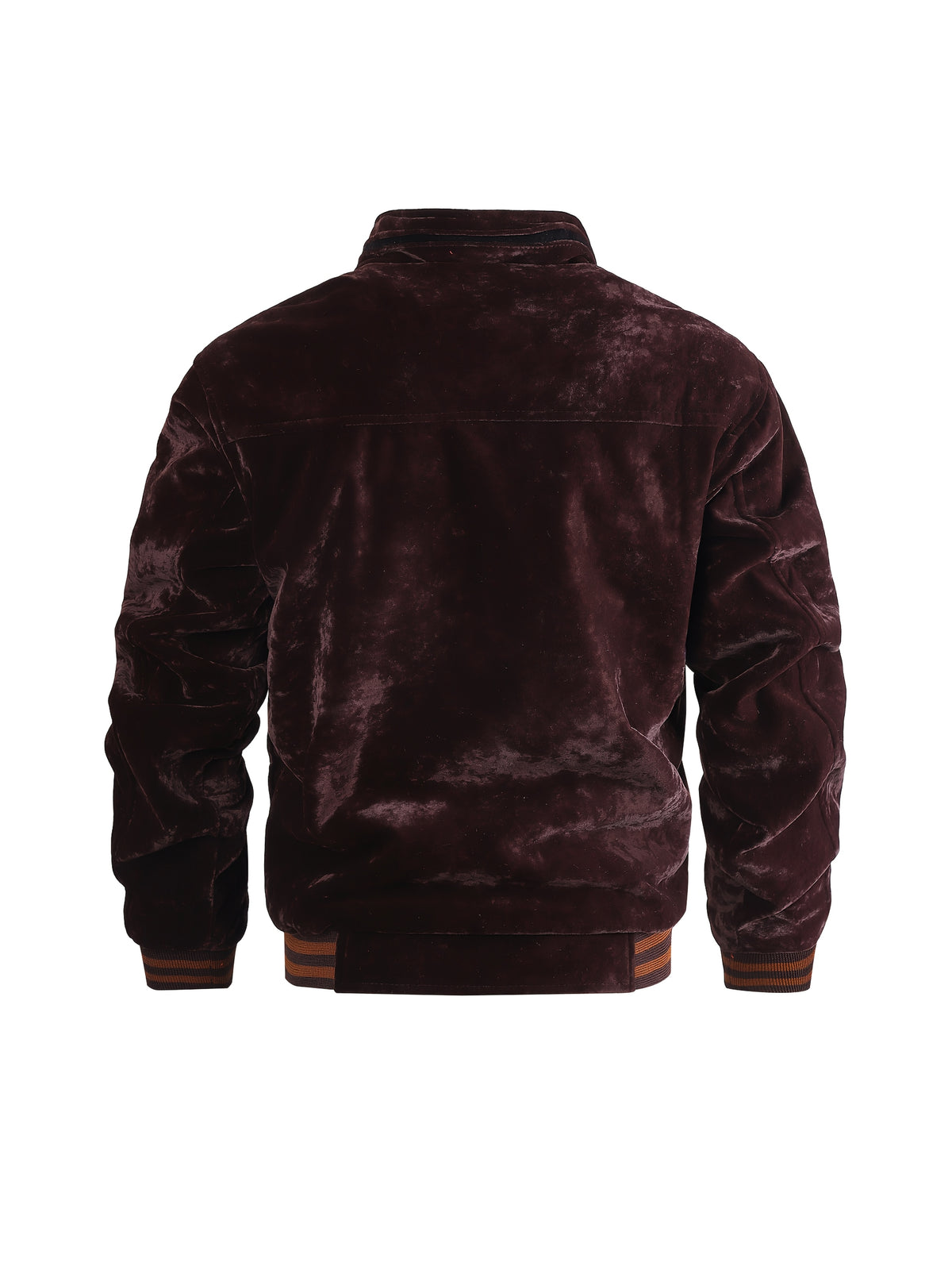 Autumn Winter Men'S Velvet Thickened Jacket, Vintage Jacquard Embroidery Stand Collar Bomber Coat, Loose Fleece Lined Warm Casual Outerwear, Multiple Colors Available - Burgundy