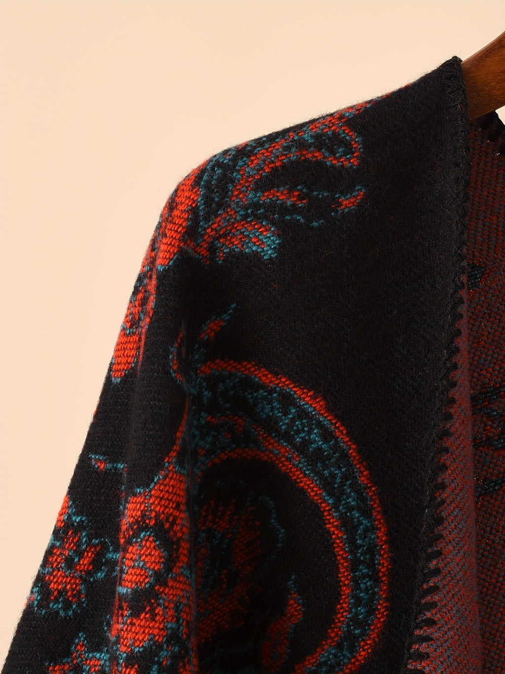 Plus Size - Plus Size - Women'S Oversized Front-Open Thick Shawl Cardigan, Casual Poncho Sweater That Can Be Worn As a Blanket, Suitable for Autumn, Winter, And Nighttime - Burgundy