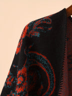 Plus Size - Plus Size - Women'S Oversized Front-Open Thick Shawl Cardigan, Casual Poncho Sweater That Can Be Worn As a Blanket, Suitable for Autumn, Winter, And Nighttime - Burgundy