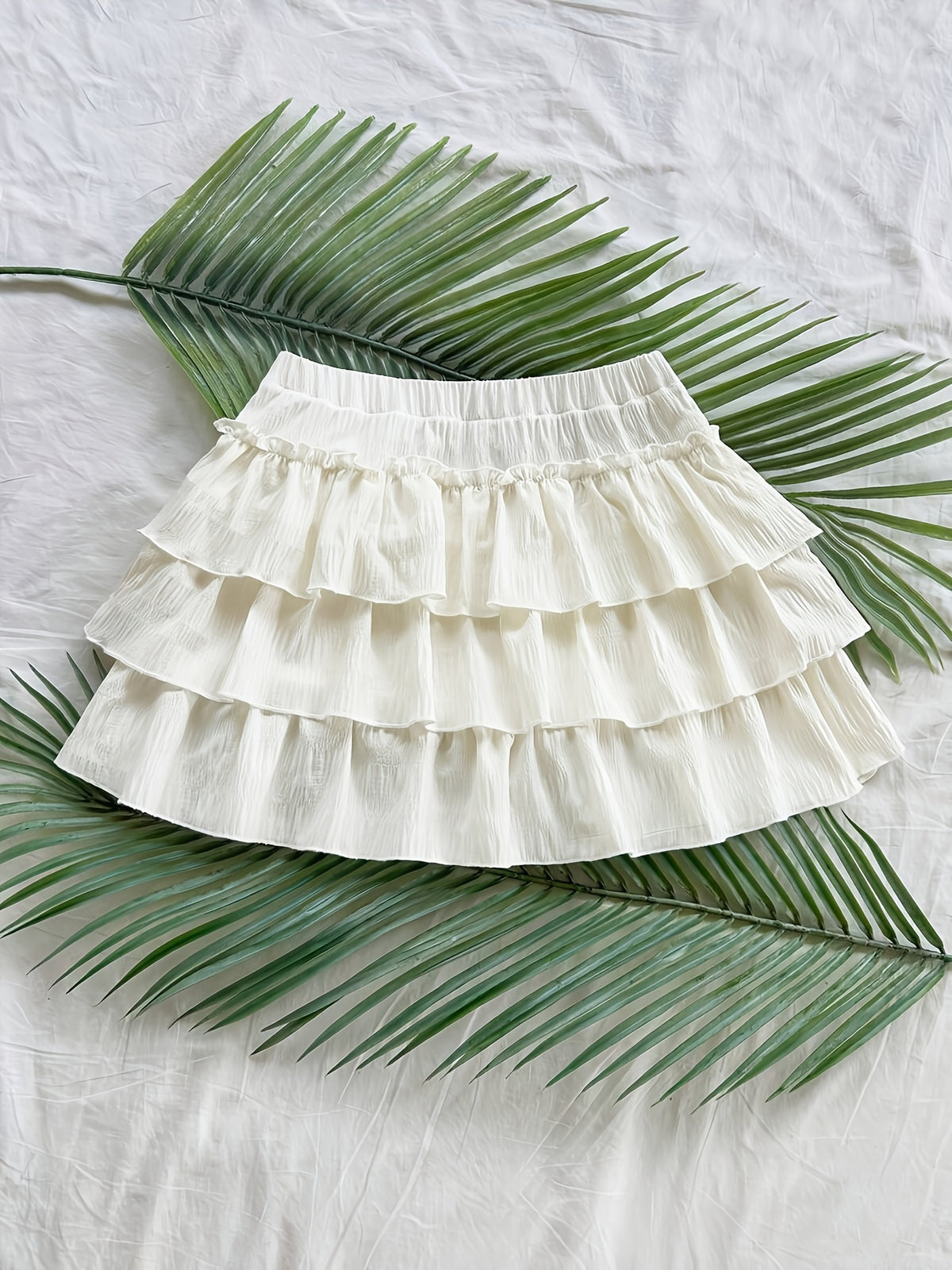 Casual Solid Color Ruffled Short Skirt, Holiday Layered Ruffled Short Skirt, Summer Short Skirt, Yellow Ruffled Short Skirt ZD1127248 - Milky