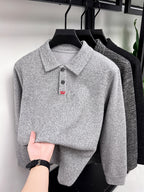 Autumn Winter Fashion Warm Men'S Long Sleeve Polo Shirt - Tingyan Light Gray
