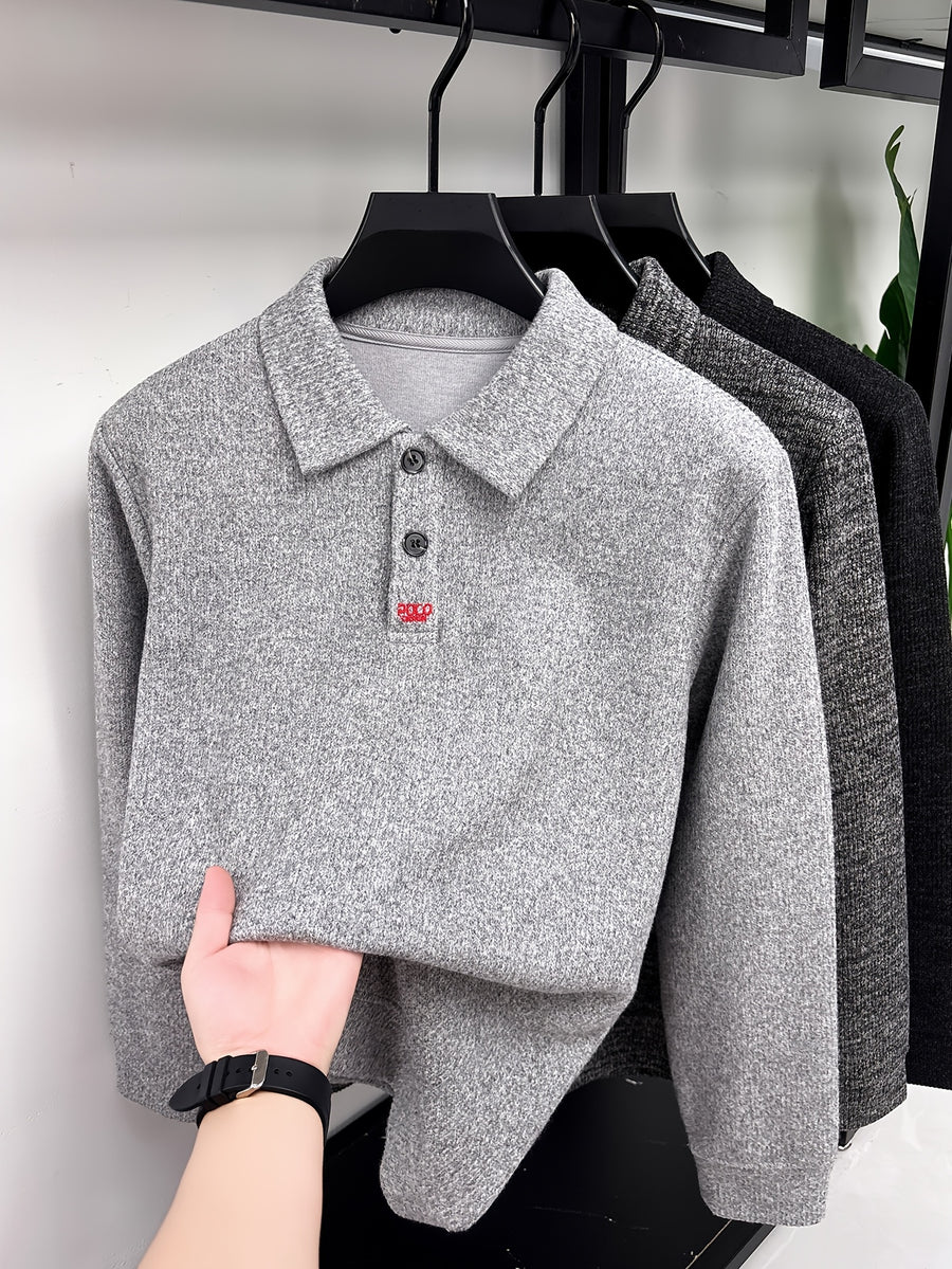 Autumn Winter Fashion Warm Men'S Long Sleeve Polo Shirt - Tingyan Light Gray