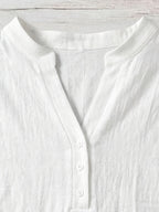 100% Short Sleeve Shirt, Casual Vacation Wear for Summer, V-Neck Design, Country Style Clothing for Women, Suitable for All Occasions, Ideal Choice for Holidays - White