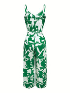 New Summer Fashion Versatile Elegant V-Neck Camisole Paired with Tie-Up Long Pants Set for Women - Green