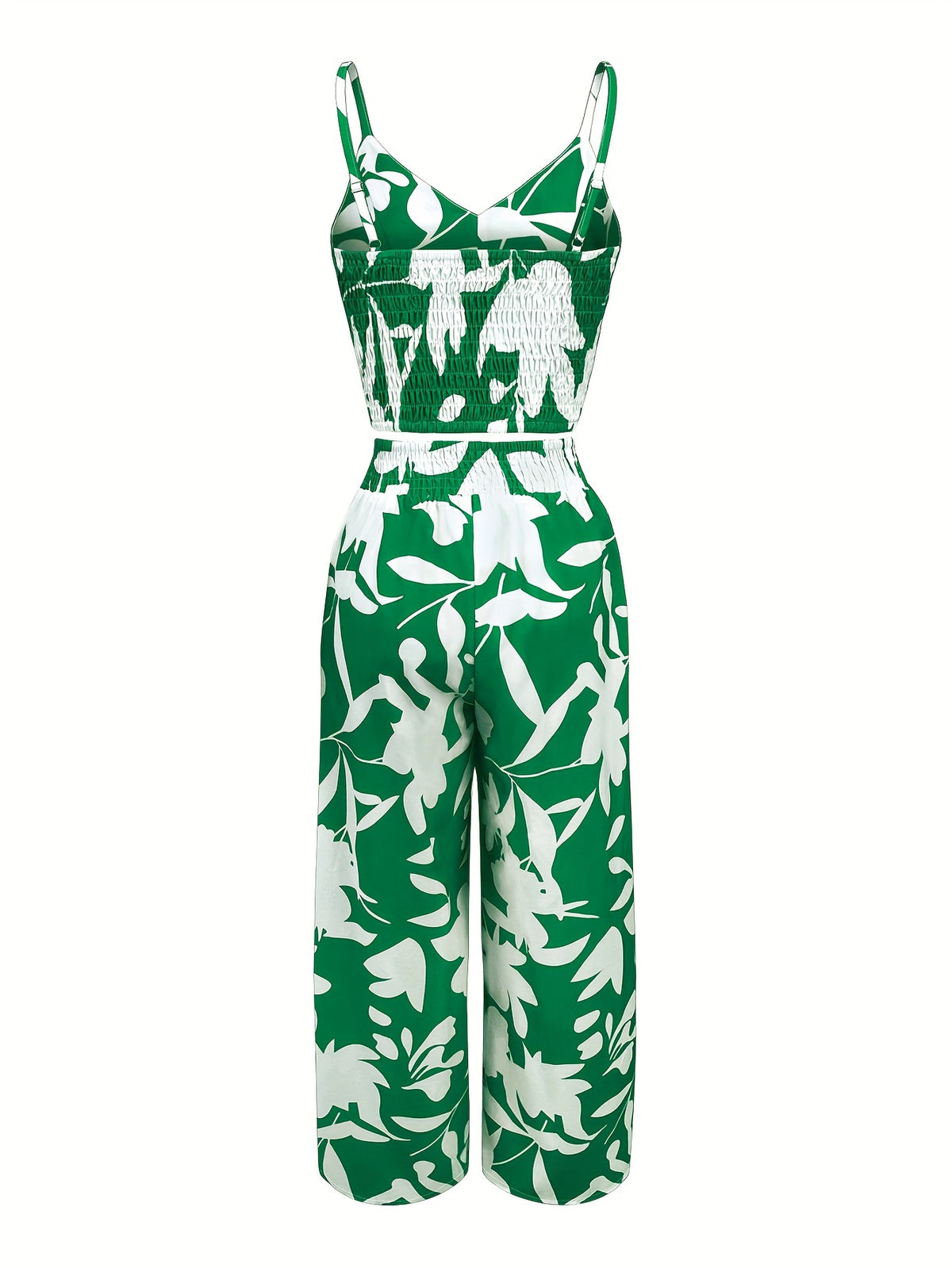 New Summer Fashion Versatile Elegant V-Neck Camisole Paired with Tie-Up Long Pants Set for Women - Green