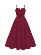 Dress, Lace Detail, Elegant Design, Suitable for Beach, Vacation, And Casual Wear - Burgundy