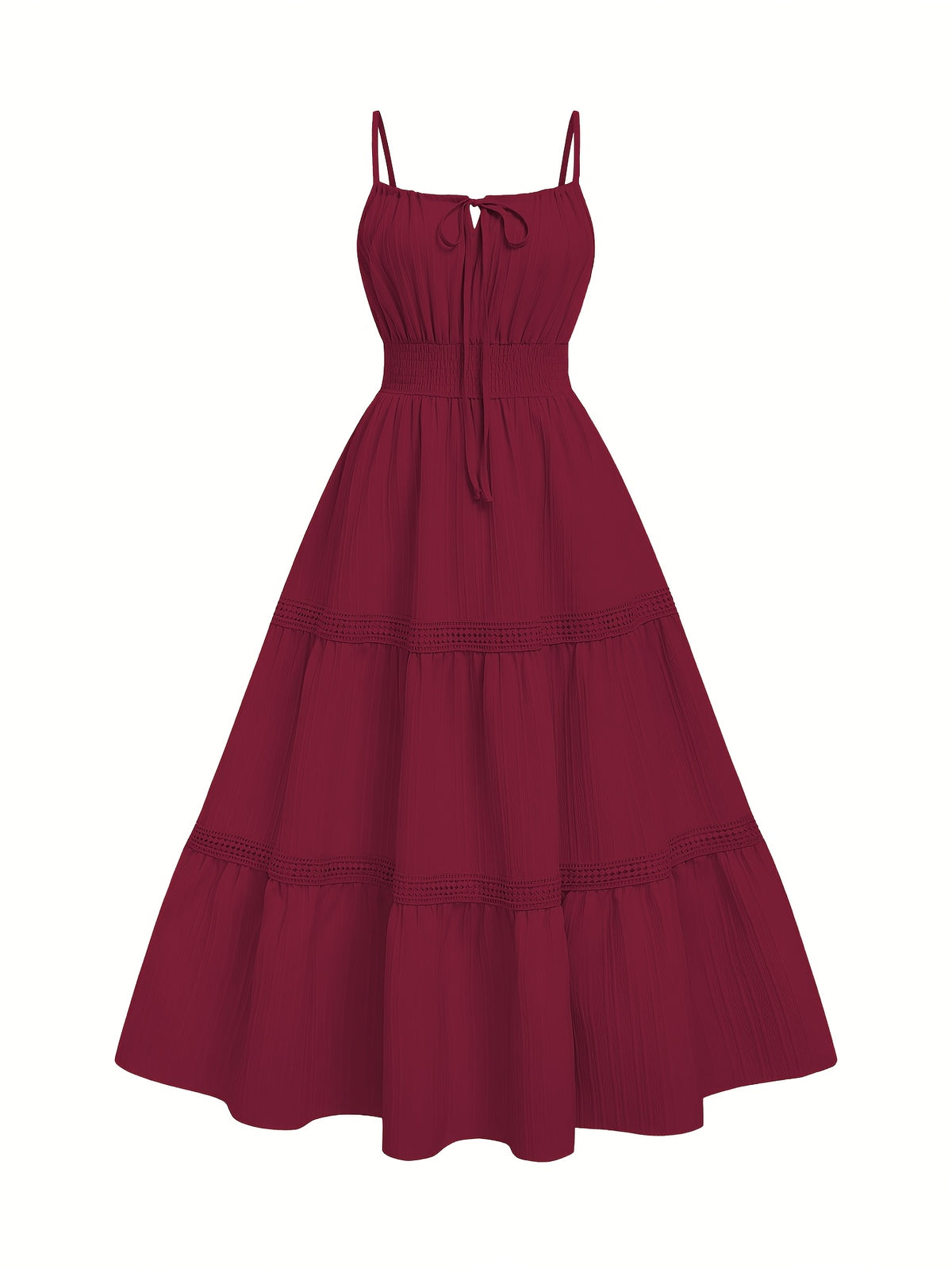 Dress, Lace Detail, Elegant Design, Suitable for Beach, Vacation, And Casual Wear - Burgundy