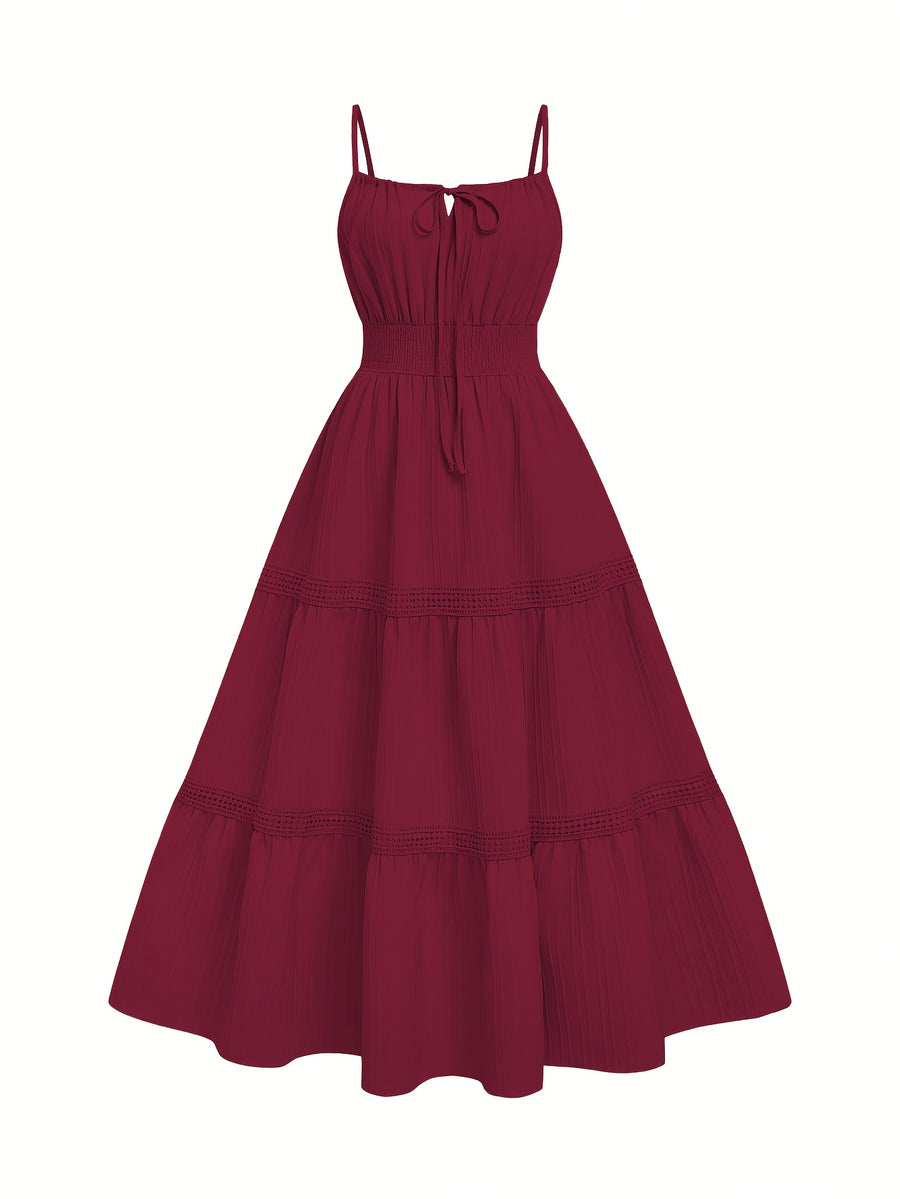 Dress, Lace Detail, Elegant Design, Suitable for Beach, Vacation, And Casual Wear - Burgundy