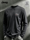 JEEP Men's Pure Long-Sleeve T-Shirt, 210g, Crew Neck, Solid Color, Wear-Resistant, Breathable, for Spring/Autumn Casual and Sports as a Base Layer Top - Dark Gray