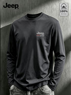 JEEP Men's Pure Long-Sleeve T-Shirt, 210g, Crew Neck, Solid Color, Wear-Resistant, Breathable, for Spring/Autumn Casual and Sports as a Base Layer Top - Dark Gray