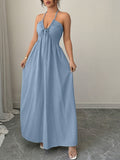 Women's Elegant Off-Shoulder Tie-Up Pleated Dress - Light Blue