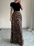 Leopard Print Midi Skirt - Elegant A-Line Party And Formal Dress, Non-Stretch Fabric Suitable for Everyday And Special Occasions - 4 Seasons Fashion, Cute Dress, Versatile Item, Slim Fit, High-Quality Material, Work Attire - Mixed colors