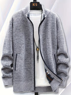 1pc Single Piece Men'S Autumn And Winter Stand Up Collar Knitted Sweater Jacket, Autumn And Winter Knitted Sweater Zipper Cardigan, Casual Thick Warm Sweater Jacket (Solely Includes 1 Jacket) - Light Grey