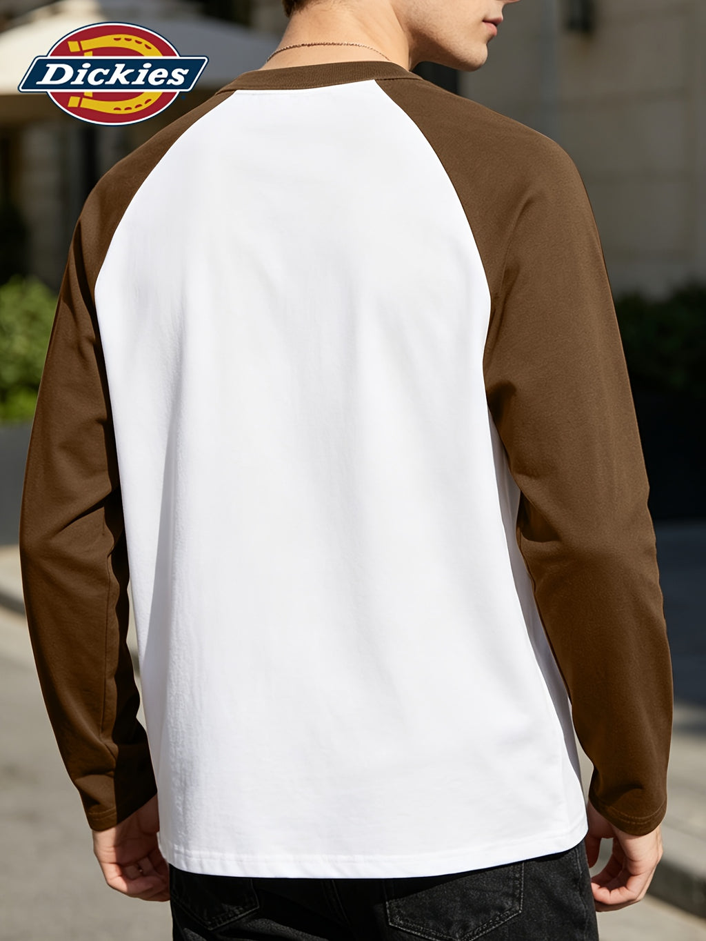 Dickies 2026 New Style Long Sleeve T-Shirt Men'S Spring Trendy American Retro Color-Block Raglan Sleeve Design Pure Tee Men'S All-Color Raglan Round Neck Long T - Coffee Color