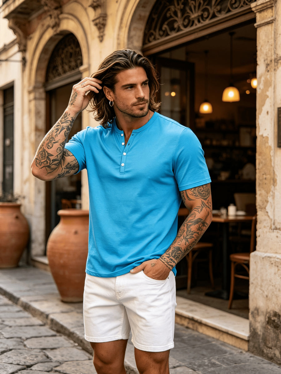 2pcs Summer Refreshing Men's Henley Shirt, Button-Front Placket Design, Skin-Friendly Fabric, Breathable and Non-Stuffy, Simple and Elegant, Multiple Colors Available, Versatile for Daily Commuting and Outings - Mixed Color 4