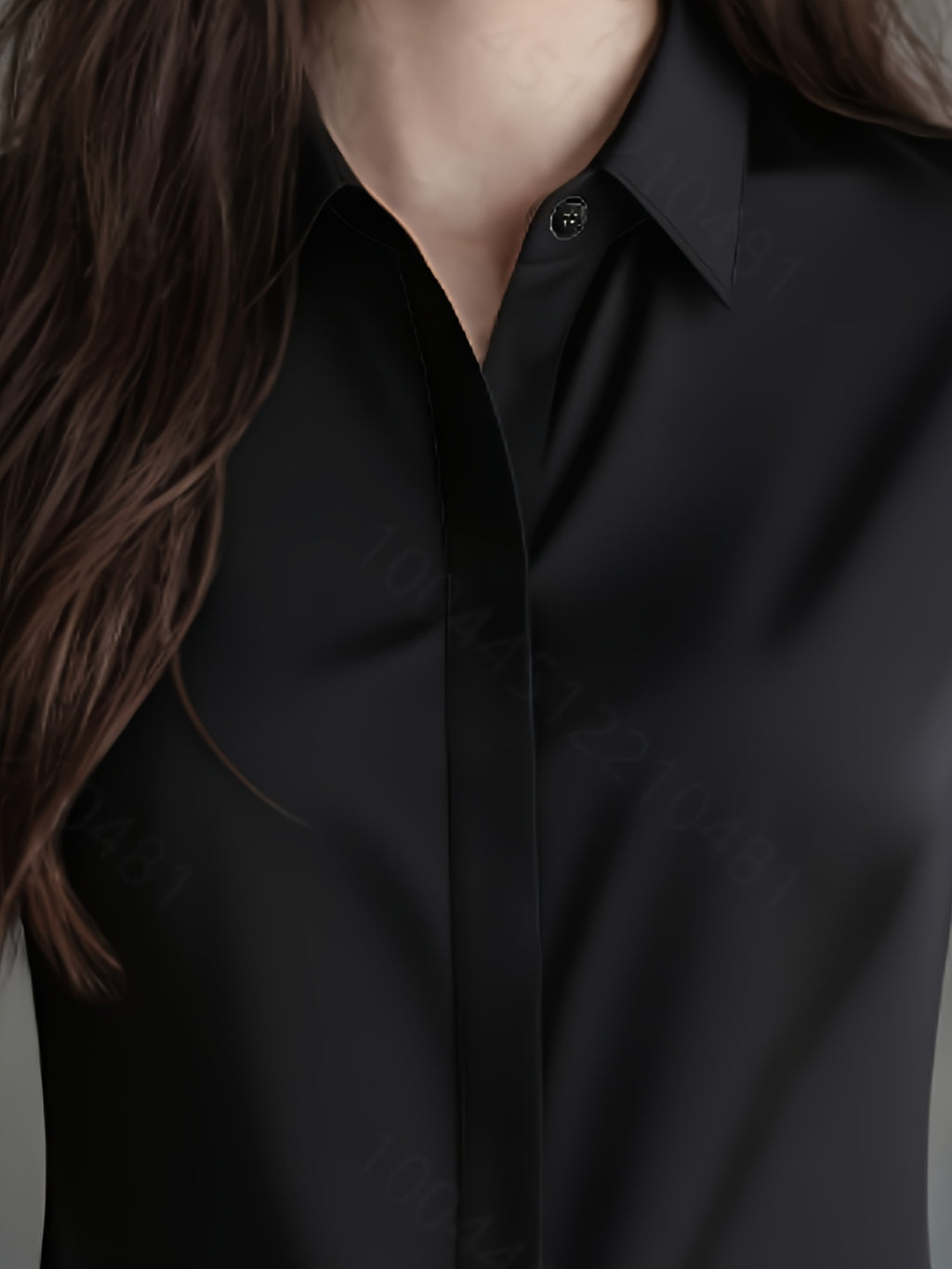 New Women'S Solid Color Long Sleeve Shirt, Elegant Dark Front Button-Up, Non-Sheer, Office Business Top, for Meetings And Events, Corporate Attire, Urban Professional Style - Black