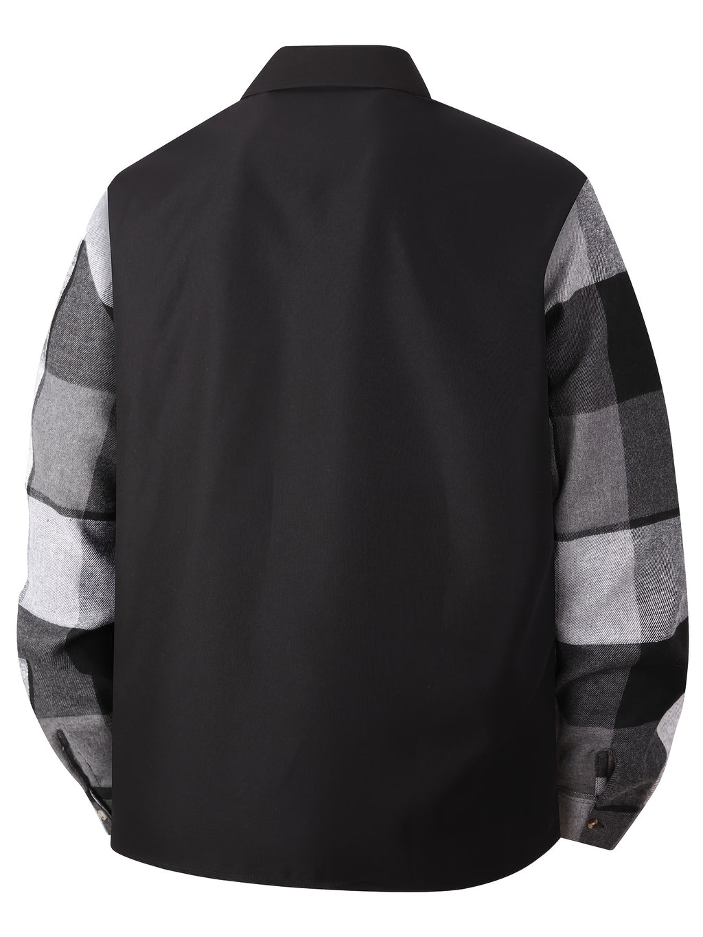 Men'S Spring And Autumn Black Casual Button-Up Shirt, Checkered Splicing Sleeves with 2 Pockets, Flannel Splicing Color-Contrasting Long Sleeve Top, Breathable Lightweight Autumn Coat S-XXXL, Halloween Gift for Boyfriend Father - Black And White Plaid
