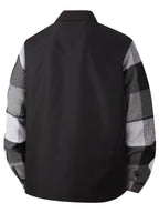 Men'S Spring And Autumn Black Casual Button-Up Shirt, Checkered Splicing Sleeves with 2 Pockets, Flannel Splicing Color-Contrasting Long Sleeve Top, Breathable Lightweight Autumn Coat S-XXXL, Halloween Gift for Boyfriend Father - Black And White Plaid