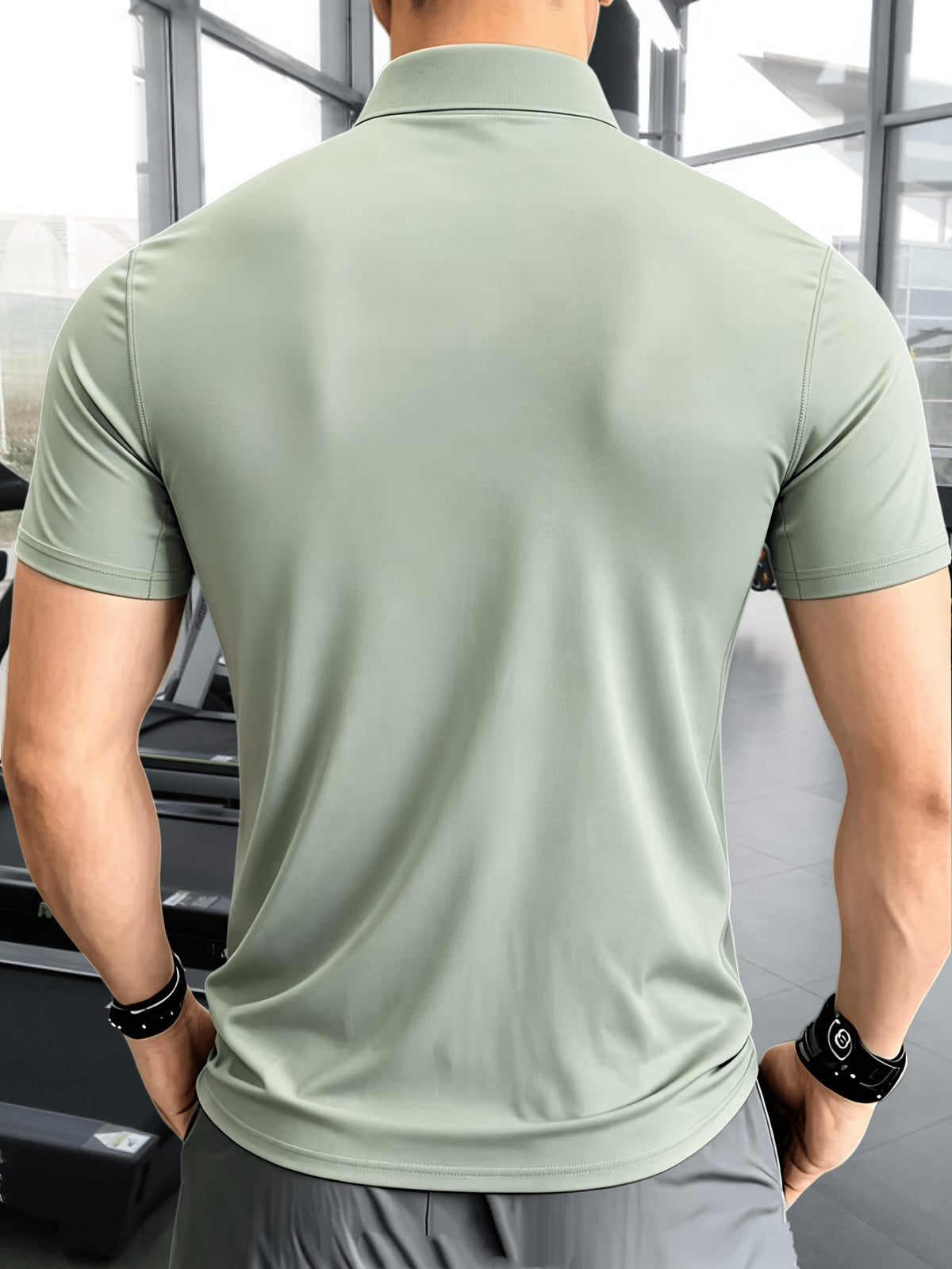 Men'S Muscular Fitness High-Elastic Training Quick-Dry Fitness Wear, Individual Print Patterns, Slim Fit Summer Casual Short Sleeve Shirt T-Shirt - Breathable Elastic Fabric, Stand-Up Collar Design with Open Chest Zipper - Olive Green
