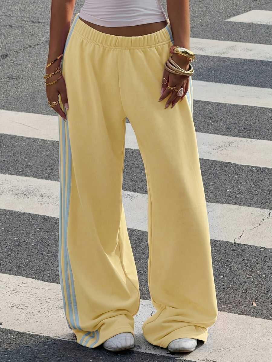Women'S Contrast Color Casual Loose Joggers, Suitable for Back-To- And Daily Autumn/Winter Wear - Yellow/light blue