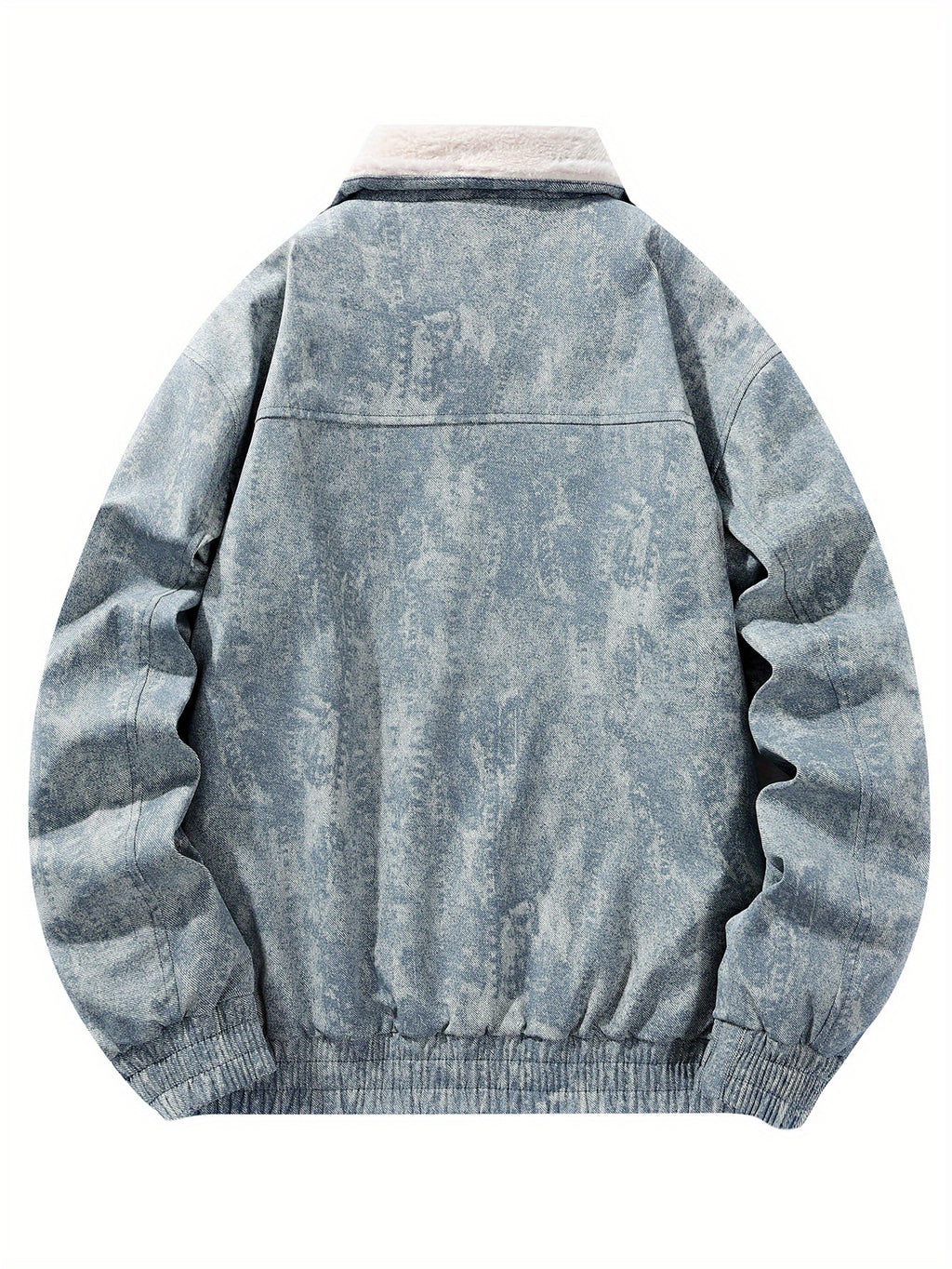 Fashion Street Trendy Autumn Winter Men'S Lapel Jacket Retro Faux Denim Fleece Thick Cold-Proof Cargo Jacket Top - Blue