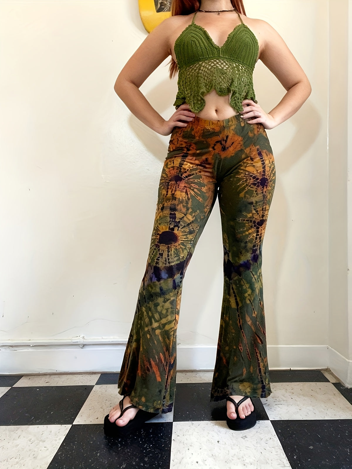 Women'S Stylish High-Waisted Flared Pants for Casual Home Wear - Multicolor
