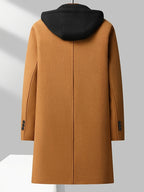8803 New Thickened Warm Casual Business Removable Hooded Style Thickened Velvet Blend Trench Coat Men'S Jacket - Khaki