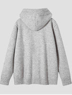 Hooded Knit Cardigan Men'S Autumn Winter Loose Casual Drawstring with Hat Sweater Jacket All-Match Single Button Top - White