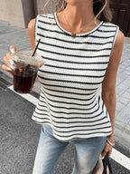 Striped Texture Halter Neck Backless Bow Women'S Vest - Black