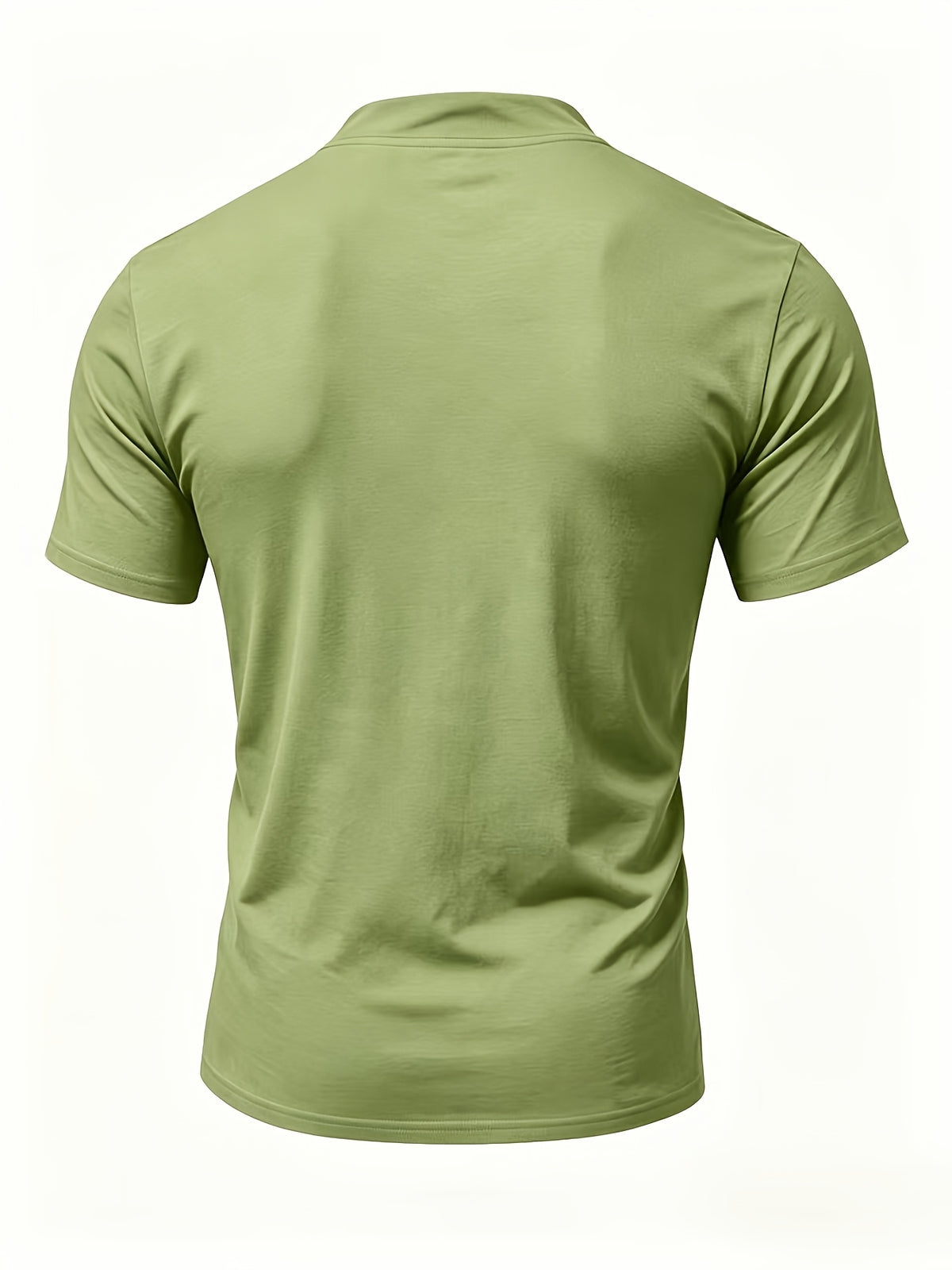Men's Summer Tie-Strap Stand Collar Short-Sleeve T-Shirt, Featuring a Solid Color Design to Break the Monotony of Outfits. Made from Skin-friendly, Breathable, and Comfortable Fabric, with a Clean-cut Silhouette That Accentuates Your Figure - fern green