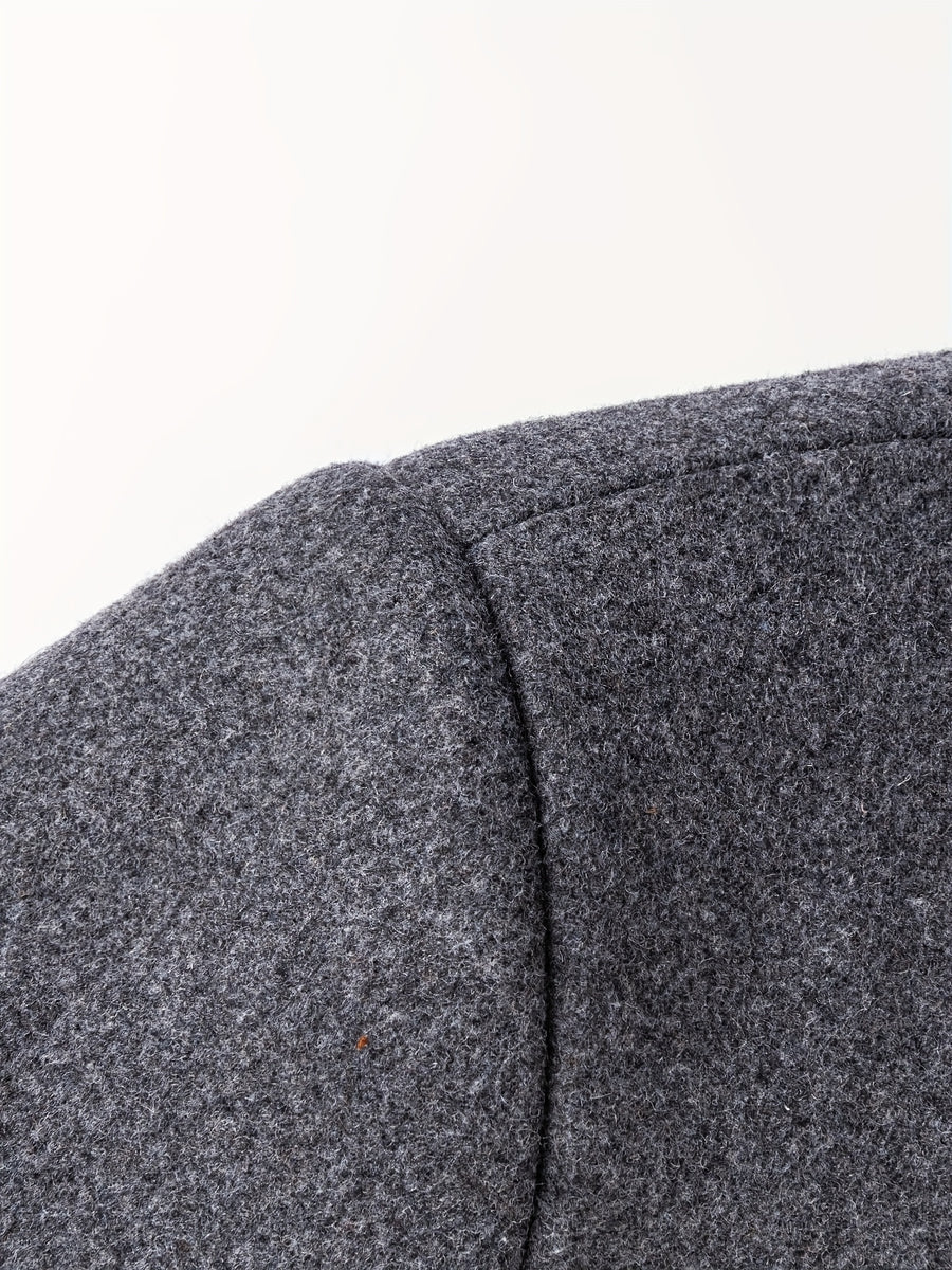 Pearson OBM Youth Men's Student Korean-Style Casual Tweed Wool Blend Overcoat, Mid-Length with Detachable Hood, Trendy Outerwear for Men - Dark Gray