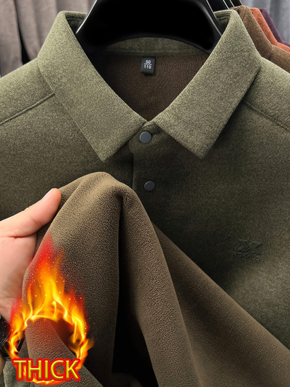 Thickened Men'S 3-Button Collar Polo Pullover Long Sleeve, Buttoned Placket, Ribbed Cuffs, Suitable for Autumn Inner And Outer Wear - SINBOS - Rime Green
