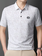 [Saa Xing OBM] 1pc Spring/Autumn New Men'S Polo Shirt, Old Money Style Textured Contrast Print Half-Button Collar Short Sleeve T-Shirt, Fashionable And Versatile Pullover Base Layer Top, Suitable for Spring, Summer, Autumn Wear, Fits Daily Casual - White