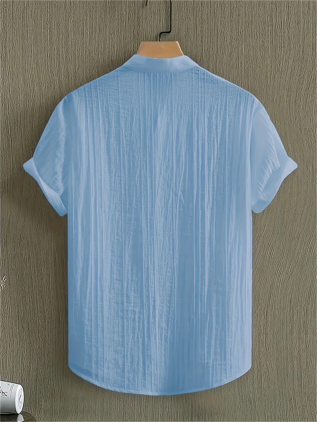 Pearson OBM Men's Summer Solid Color Semi-Transparent Short Sleeve Casual Stand Collar Shirt, Button-Up Fashion Versatile Shirt for Beach Vacation Pool Party - Sky Blue