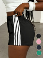 Elegant Summer Women's Color Block Striped Shorts with Side Stripe Design, Elastic Waist, Casual Loose Fit - Summer, Simple Classic Design with Elastic Waistband, American Casual Style, Suitable for Daily S,, Leisure, Outdoor, and Home Wear A182 - Black