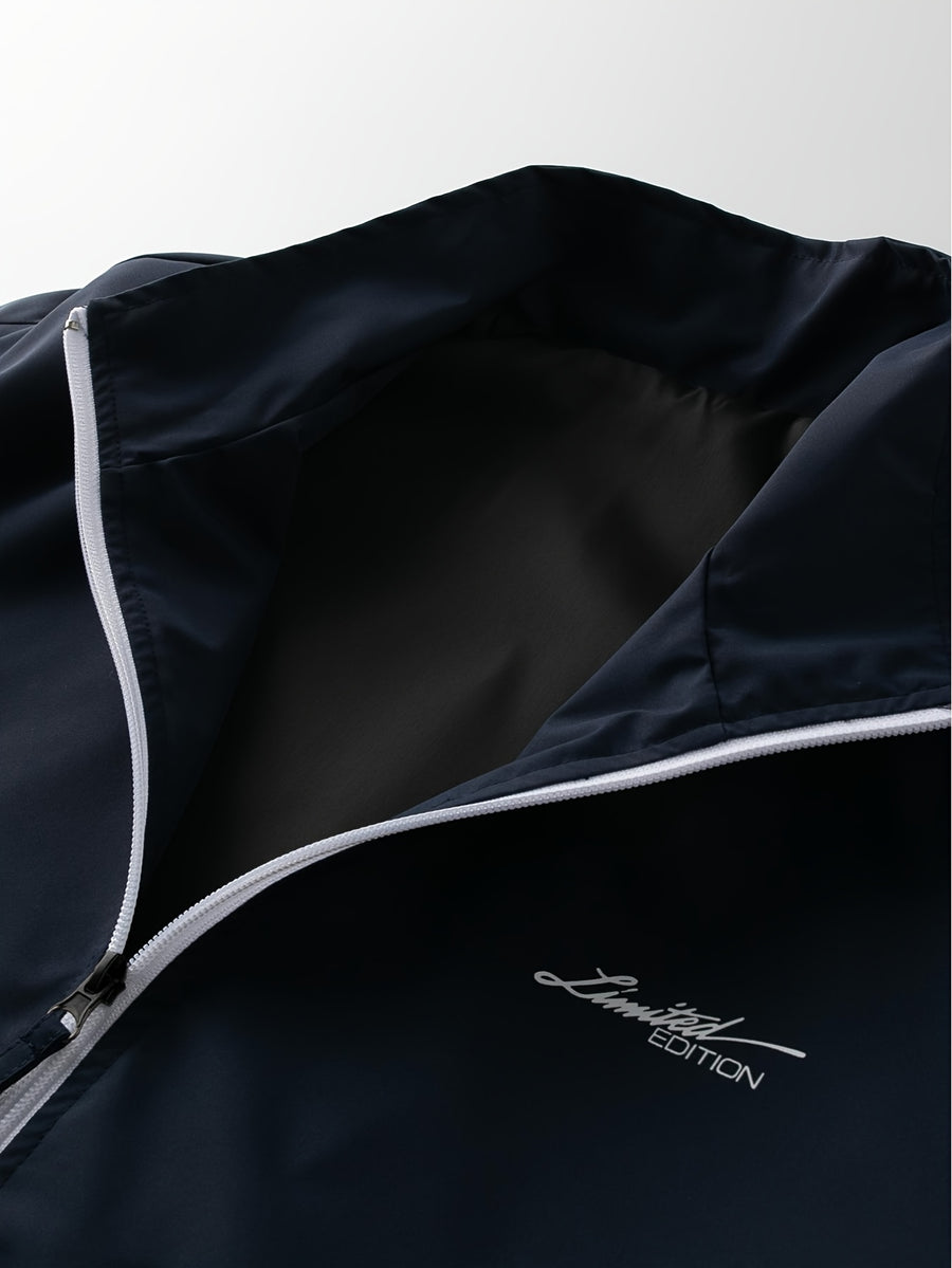 Men'S Sports Casual Jacket with a Contrasting Zipper Design And Print Details, Model JK5653 - Deep Blue