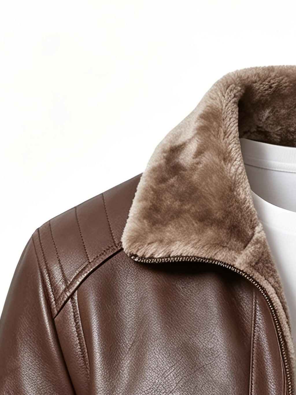 DIFFELEMENT 1pc Men'S Fleece-Lined Thickened Jacket Warm Windproof Cold-Resistant PU Scratch-Resistant Wrinkle-Resistant Plush Lining Ribbed Cuffs Stand-Up Collar Zippered Cardigan Regular Retro Biker Style Men'S Outerwear Autumn Winter Daily Casual - Dark Brown