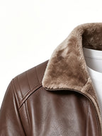 DIFFELEMENT 1pc Men'S Fleece-Lined Thickened Jacket Warm Windproof Cold-Resistant PU Scratch-Resistant Wrinkle-Resistant Plush Lining Ribbed Cuffs Stand-Up Collar Zippered Cardigan Regular Retro Biker Style Men'S Outerwear Autumn Winter Daily Casual - Dark Brown