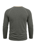Autumn/Winter Cross-Border Men's Long Sleeve Crew Neck Henley Shirt, European and American Style Men's Pullover Base Layer T-Shirt - Dark Gray