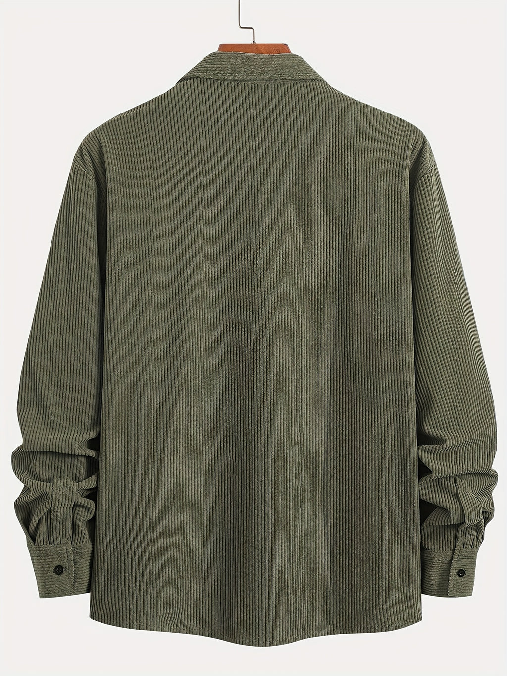 Men's Corduroy Shirt - American Retro Solid Color Long Sleeve Shirt for Men, Casual Wrinkle-Resistant Non-Iron Corduroy Shirt with Two Pockets, Trendy Versatile Corduroy Jacket for Sports, Outdoor, and Daily Wear. - Olive Green Color