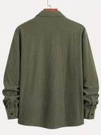 Men's Corduroy Shirt - American Retro Solid Color Long Sleeve Shirt for Men, Casual Wrinkle-Resistant Non-Iron Corduroy Shirt with Two Pockets, Trendy Versatile Corduroy Jacket for Sports, Outdoor, and Daily Wear. - Olive Green Color