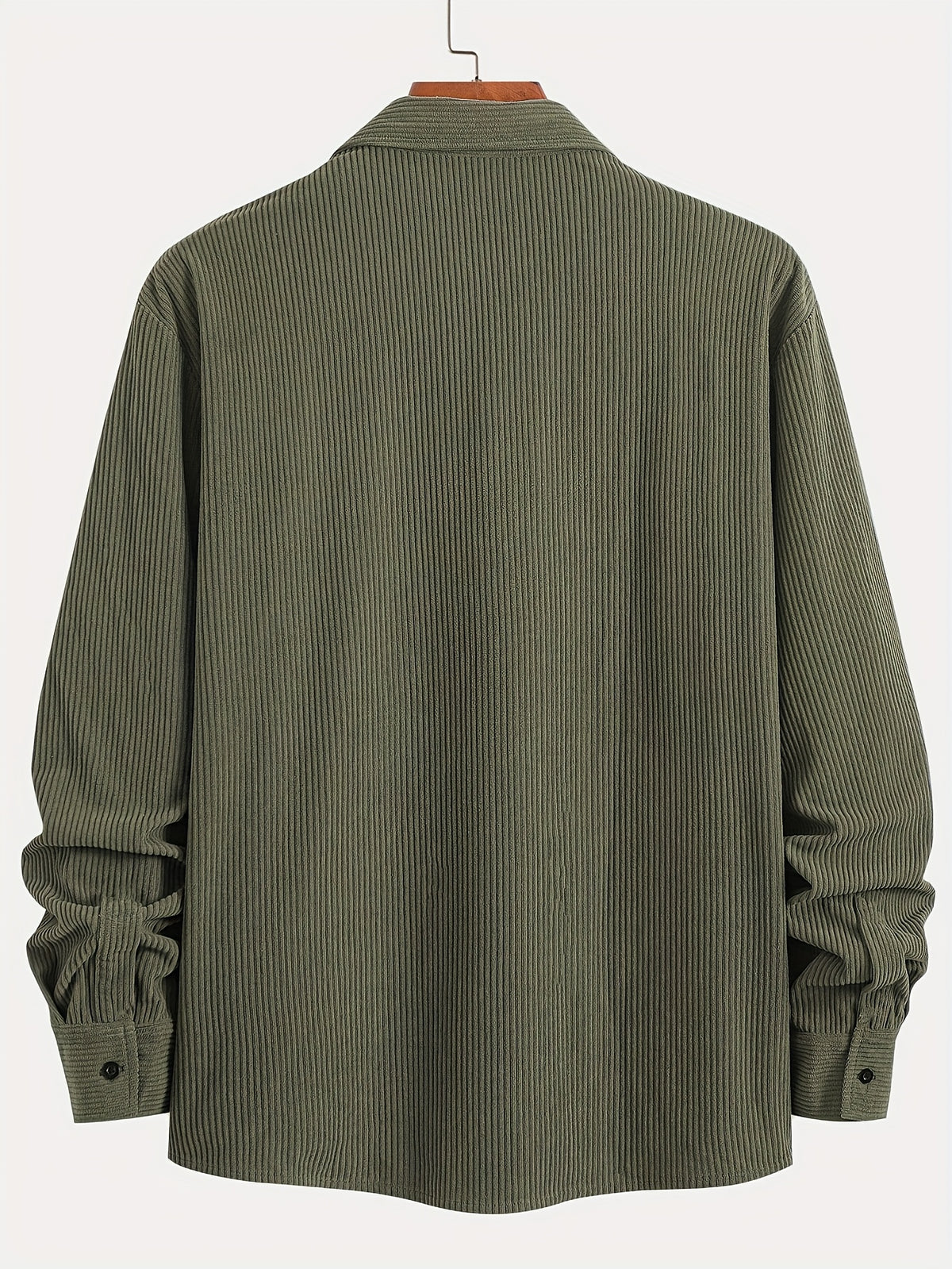 Men's Corduroy Shirt - American Retro Solid Color Long Sleeve Shirt for Men, Casual Wrinkle-Resistant Non-Iron Corduroy Shirt with Two Pockets, Trendy Versatile Corduroy Jacket for Sports, Outdoor, and Daily Wear. - Olive Green Color