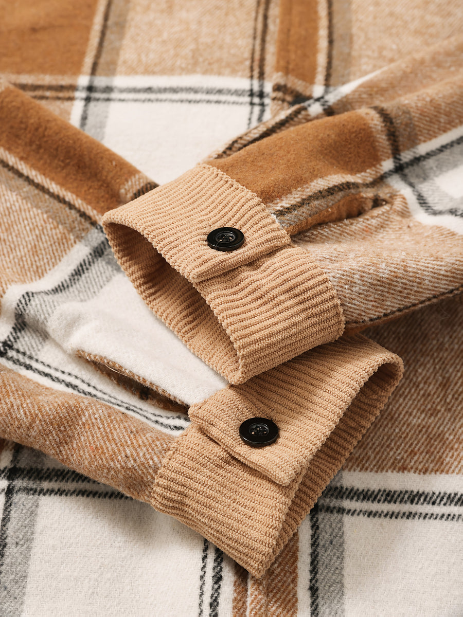 Pearson OBM Men's Fashion Versatile Plaid Jacket - Khaki
