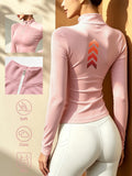 Women'S Solid Color Half-Zipper Long Sleeve Top, Waist-Cinching Warm T-Shirt - pink