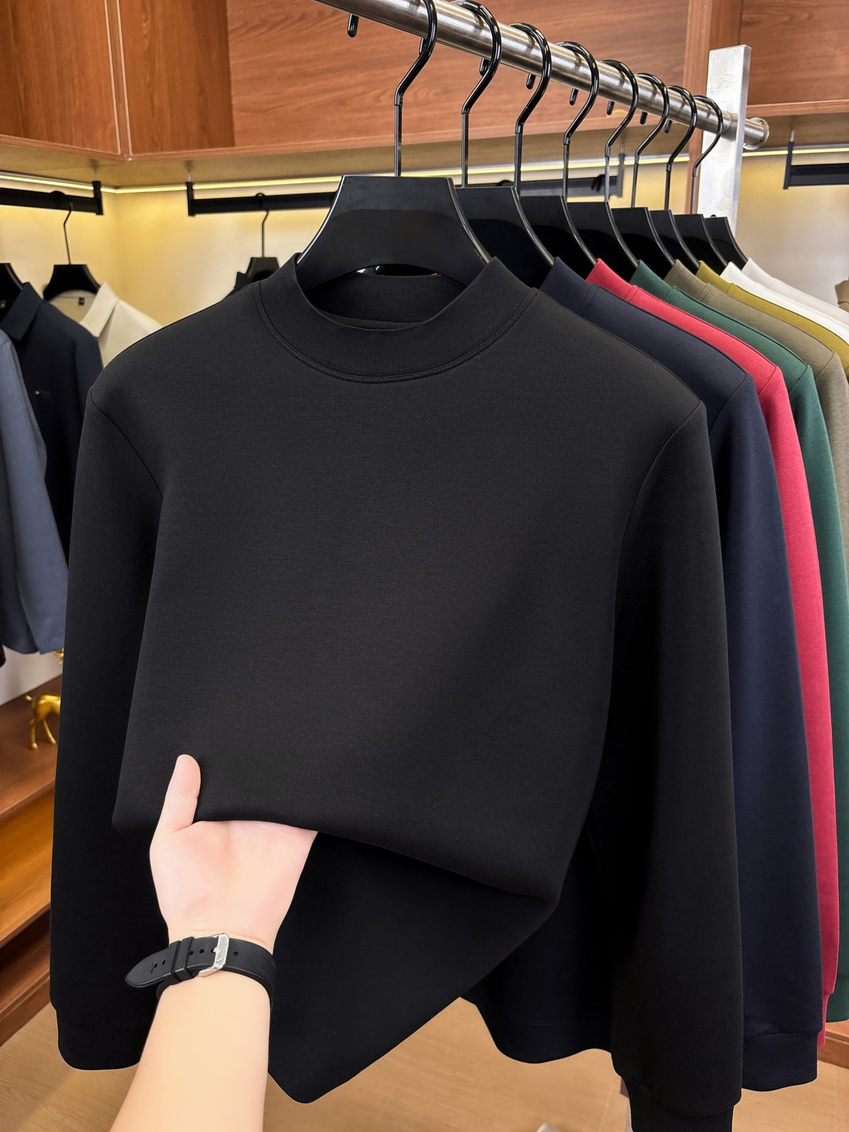 Autumn/Winter New Style Solid Color Half-Turtleneck Lyocell High-Quality Long-Sleeve Knit Base Layer, Versatile and Warm Men's Sweater, Skin-Friendly, Comfortable, Durable, and Breathable Men's Top, Cold-Proof Pullover FL27 - Black