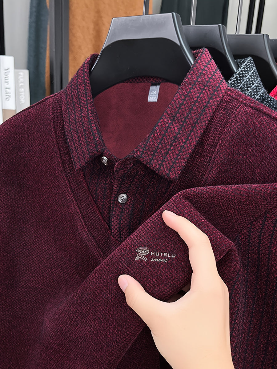Men'S Shirt Collar Knit Polo, Exquisite Metallic Letter Embroidery on Forearm, Understated Luxury Detail, Enhancing Single Item Quality, Reducing Clumsy Full-Area Prints - SINBOS - Burgundy
