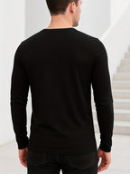 Autumn and Winter Basic Men's V-Neck Knit Sweater, Versatile Daily Commute Top - Black