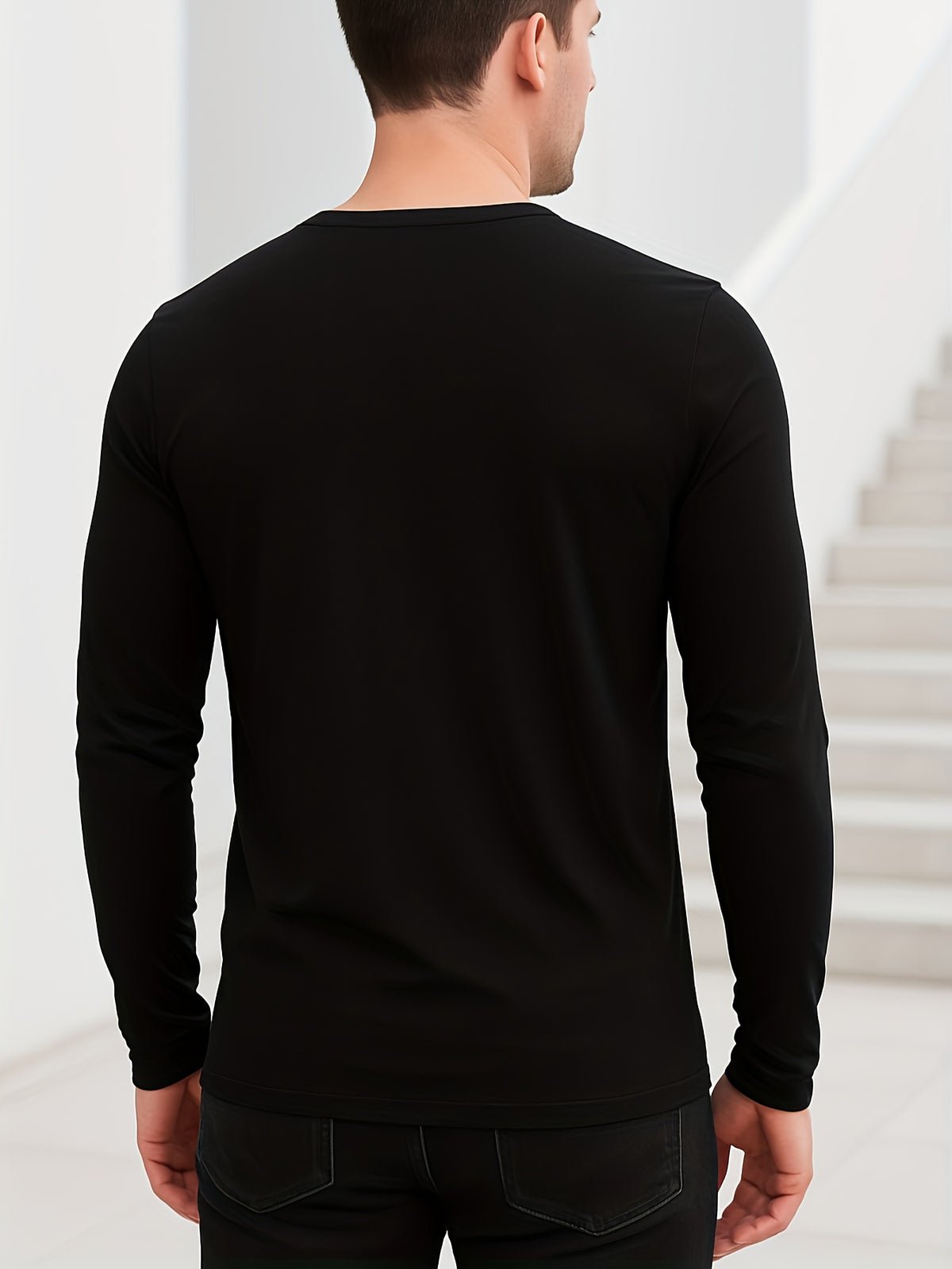 Autumn and Winter Basic Men's V-Neck Knit Sweater, Versatile Daily Commute Top - Black