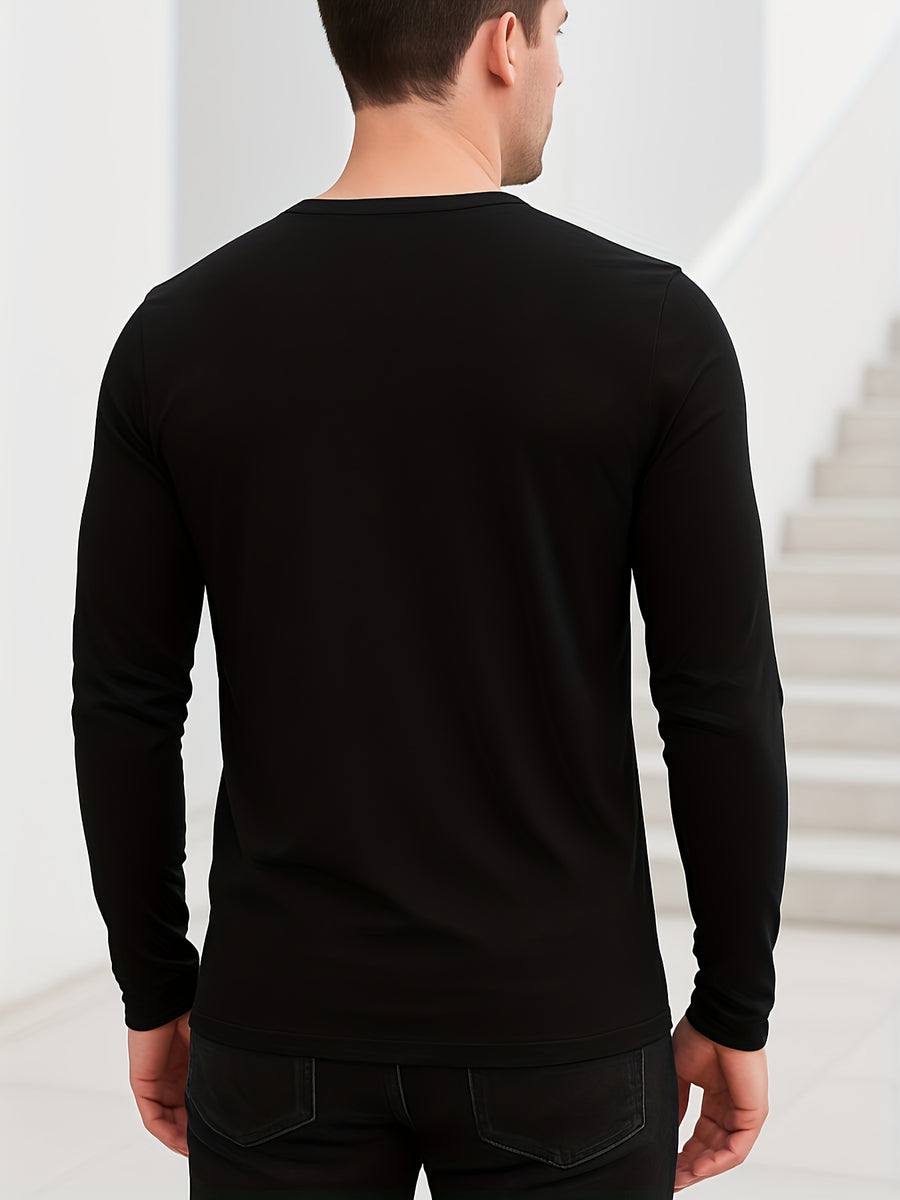 Autumn and Winter Basic Men's V-Neck Knit Sweater, Versatile Daily Commute Top - Black