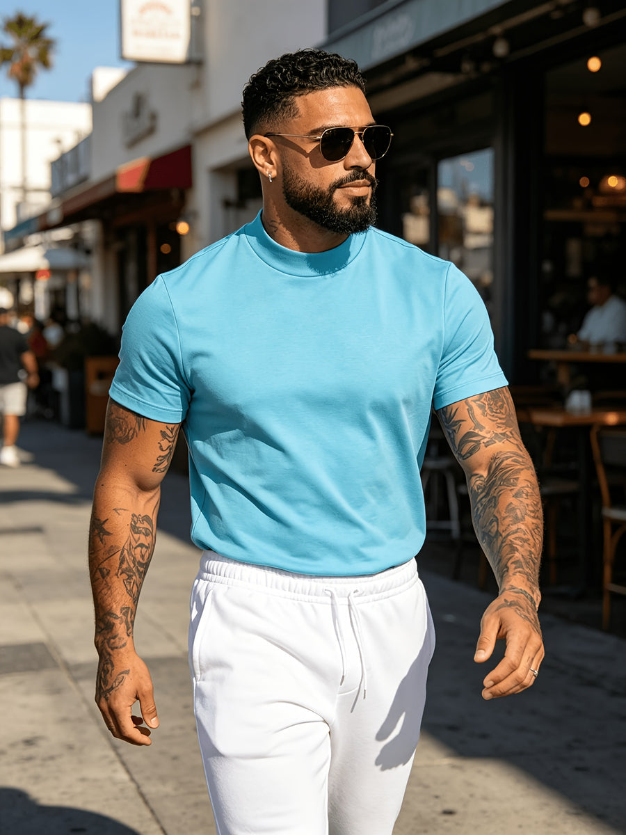 3pcs Fashionable Men's Cotton Sport Tops, Summer/Spring-Summer New Arrival, Skin-Friendly, Small Stand-Up Collar, Short Sleeve, Slim Fit, Casual, Men's Trendy, Versatile, and Simple Style - Mix color 5